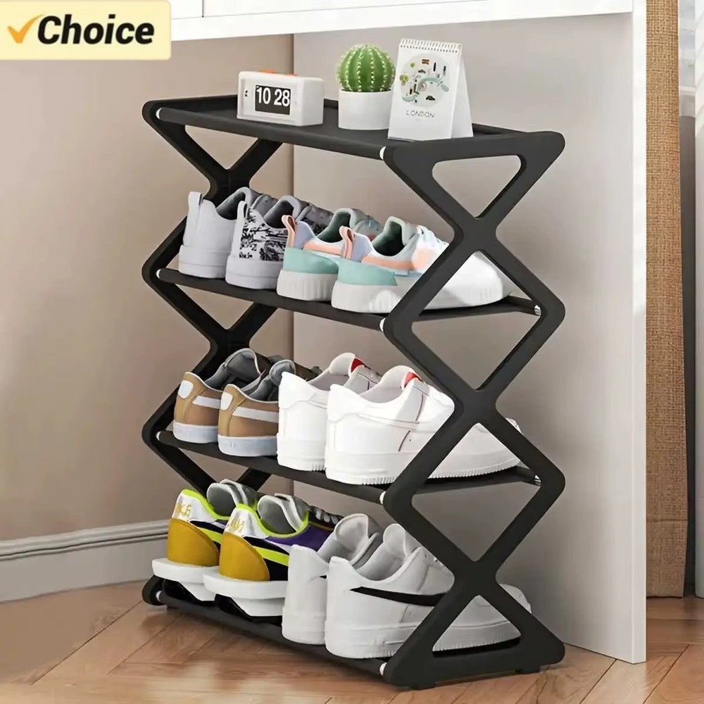 4 Tier Shoe Rack, Narrow Stackable Shoe Storage Organizer Shelf