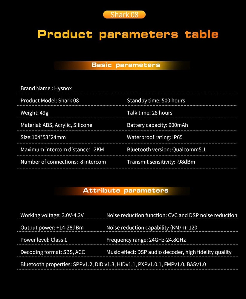 Hysnox Motorcycle Helmet Bluetooth Headset Shark-08