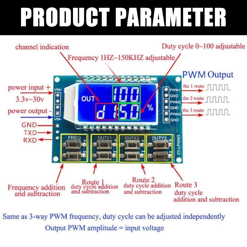 Generator PWM Frequency Duty Cycle 1Hz-150KHz Adjust Rectangular
