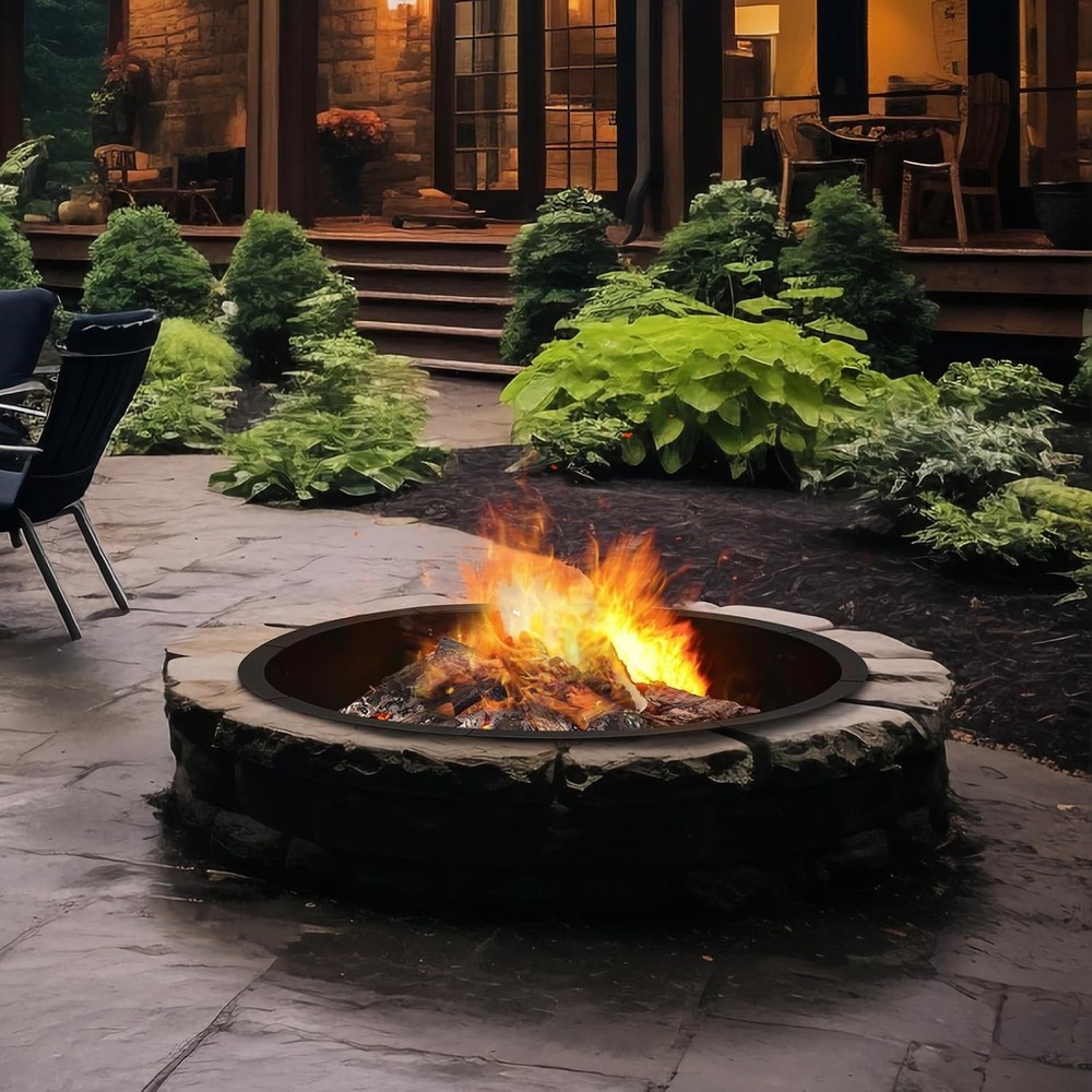 36" Fire Pit Ring Insert, YAHKBTEN Smokeless Heavy Duty Steel Fire Pit