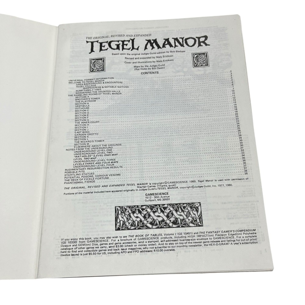 GameScience The Original Revised & Expanded Tegel Manor RPG Book w/ Map Posters