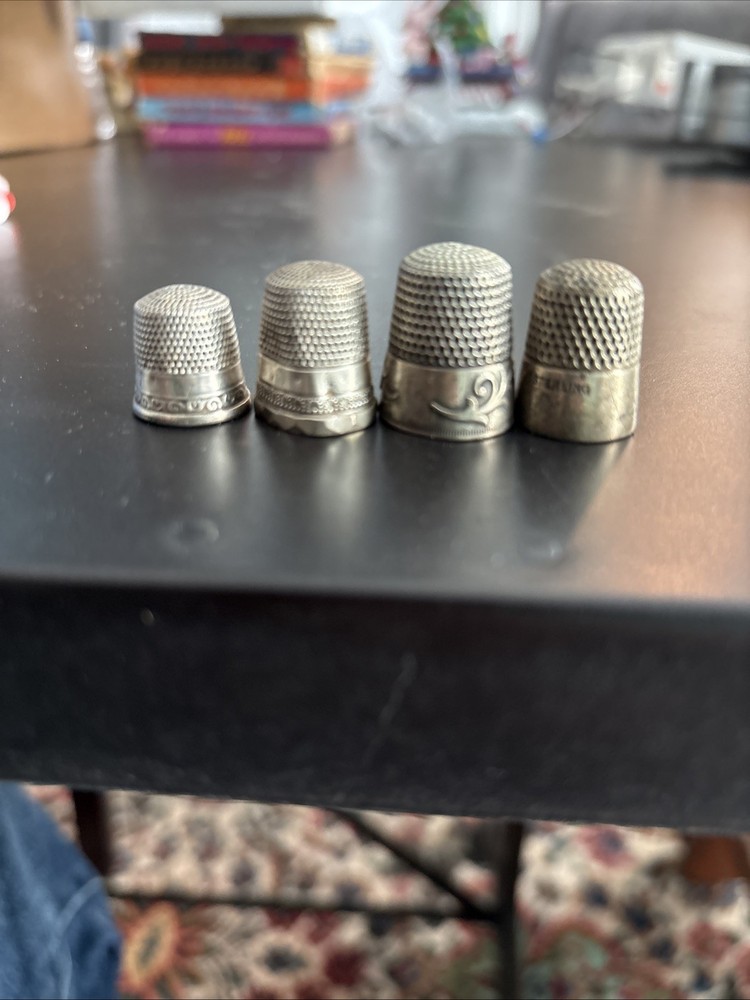 4 SILVER THIMBLES ~ STERLING with FLOWER ~