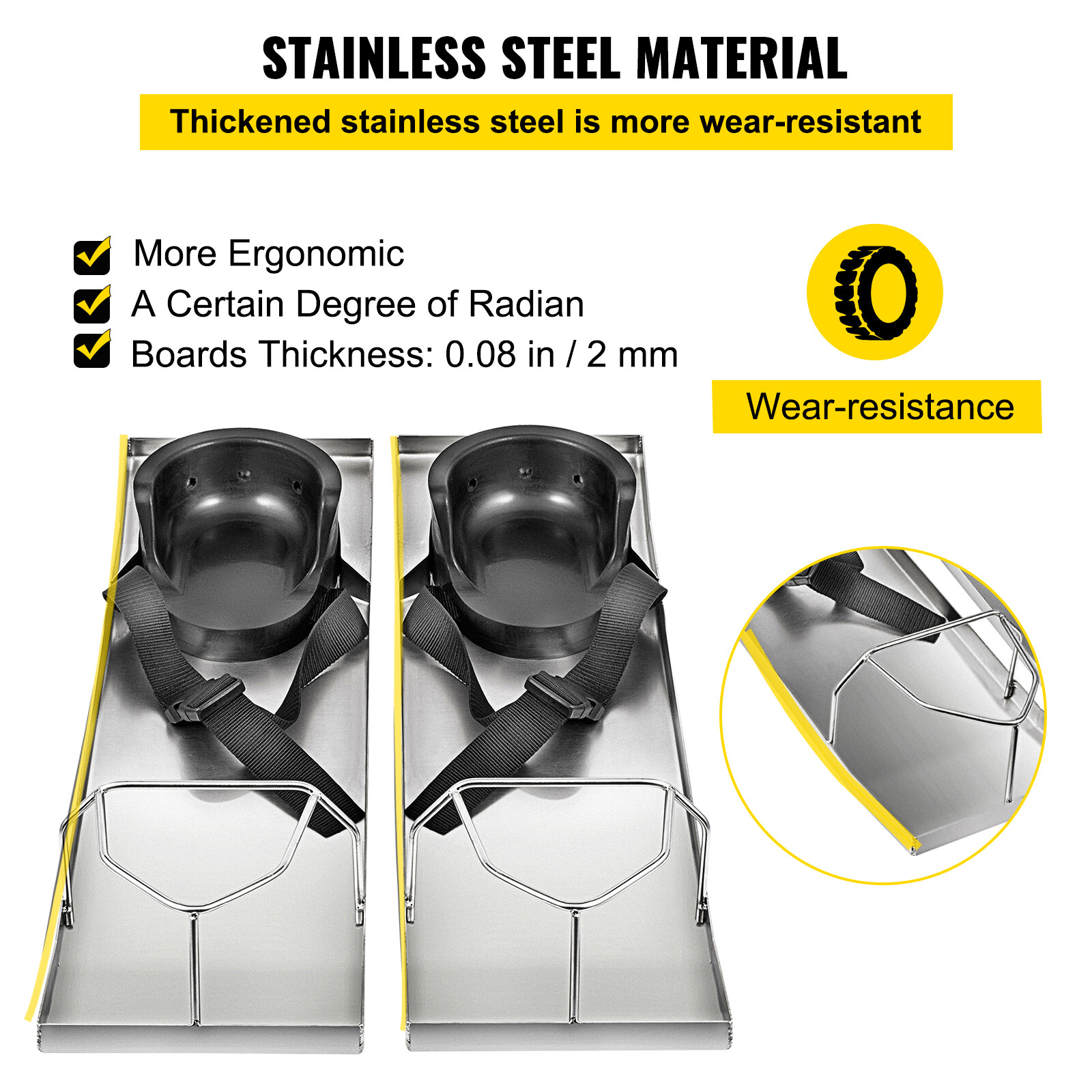 VEVOR Concrete Knee Boards Stainless Knee Sliders 28" x 8" Pair w/ Knee Pads