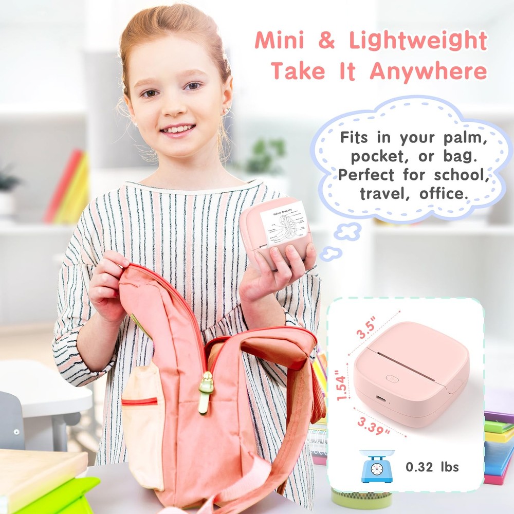 Gloryang JD-23 Sticker Printer, Mini Portable Thermal Printer 2 inch, Pink