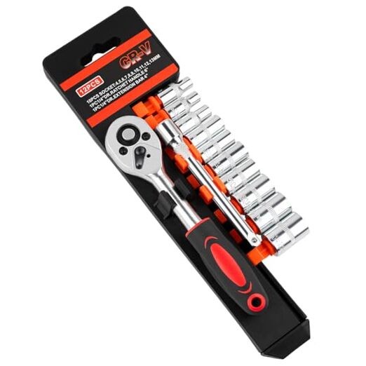 12PCS 1/4 Inch Drive Socket Set, Premium Mini Ratchet Socket Wrench Set, Small