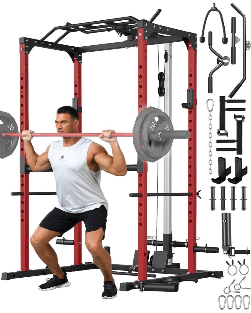Power Cage 1200 LBS Multi-Function Power Rack with LAT Pulldown Seated Row