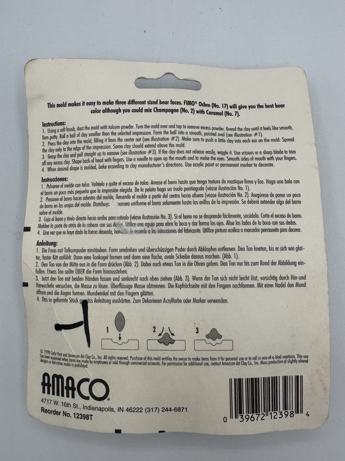 Vintage AMACO Bear Faces Push Mold Designed by Carla Pont 1998