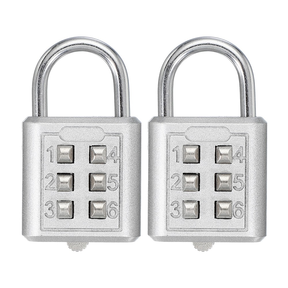 2Pcs Push Button Combination Padlock 6-Digit 3-Position Lock Silver