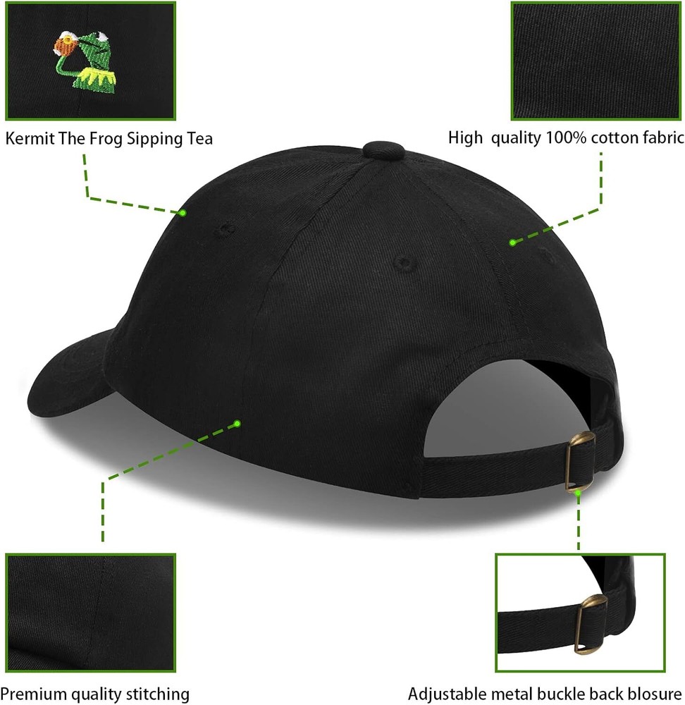 Adjustable Kermit The Frog Embroidered Baseball Cap - One Size-Medium, Black