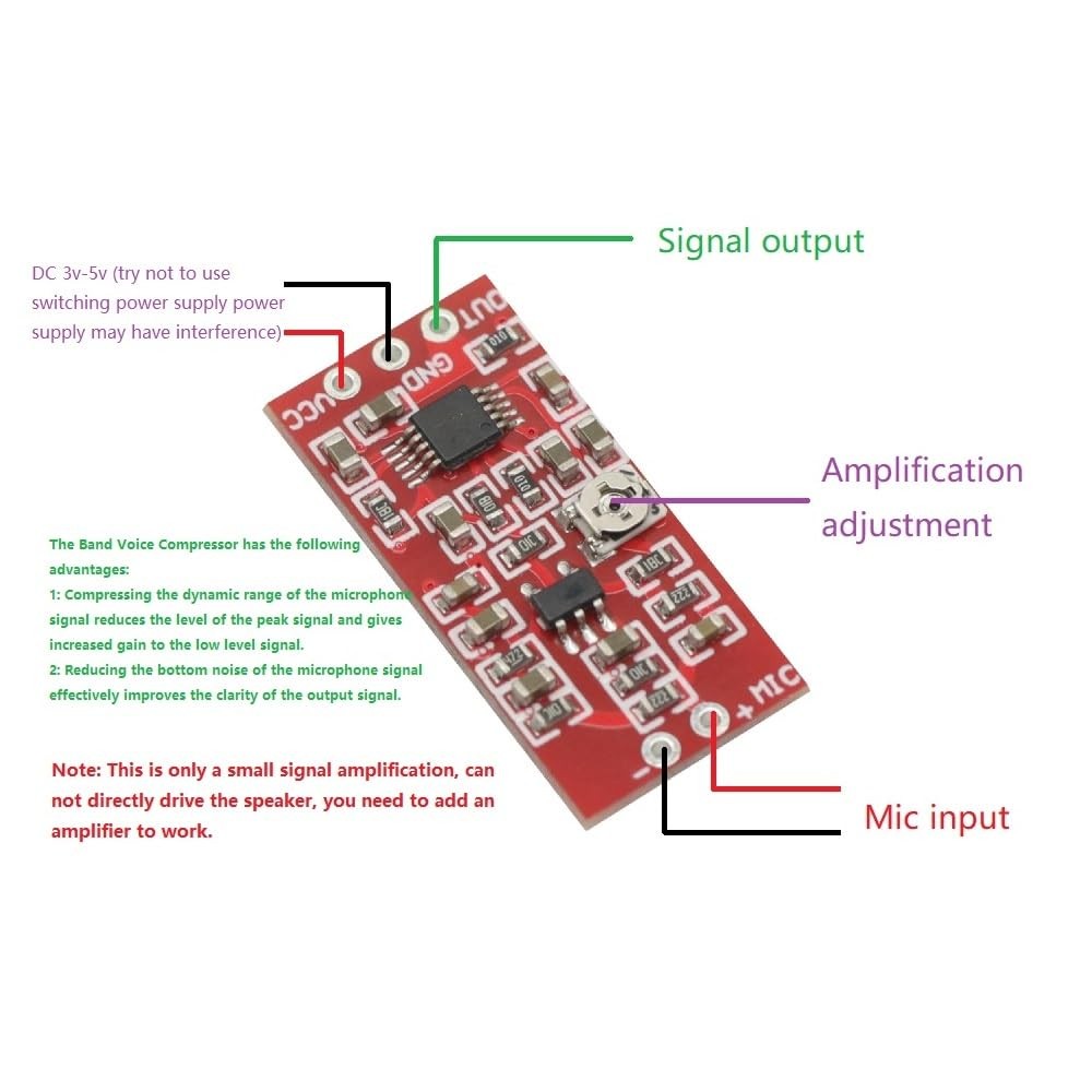 MAX4466 Electret Microphone Preamplifier Module with SSM2167 Voice Compressio...