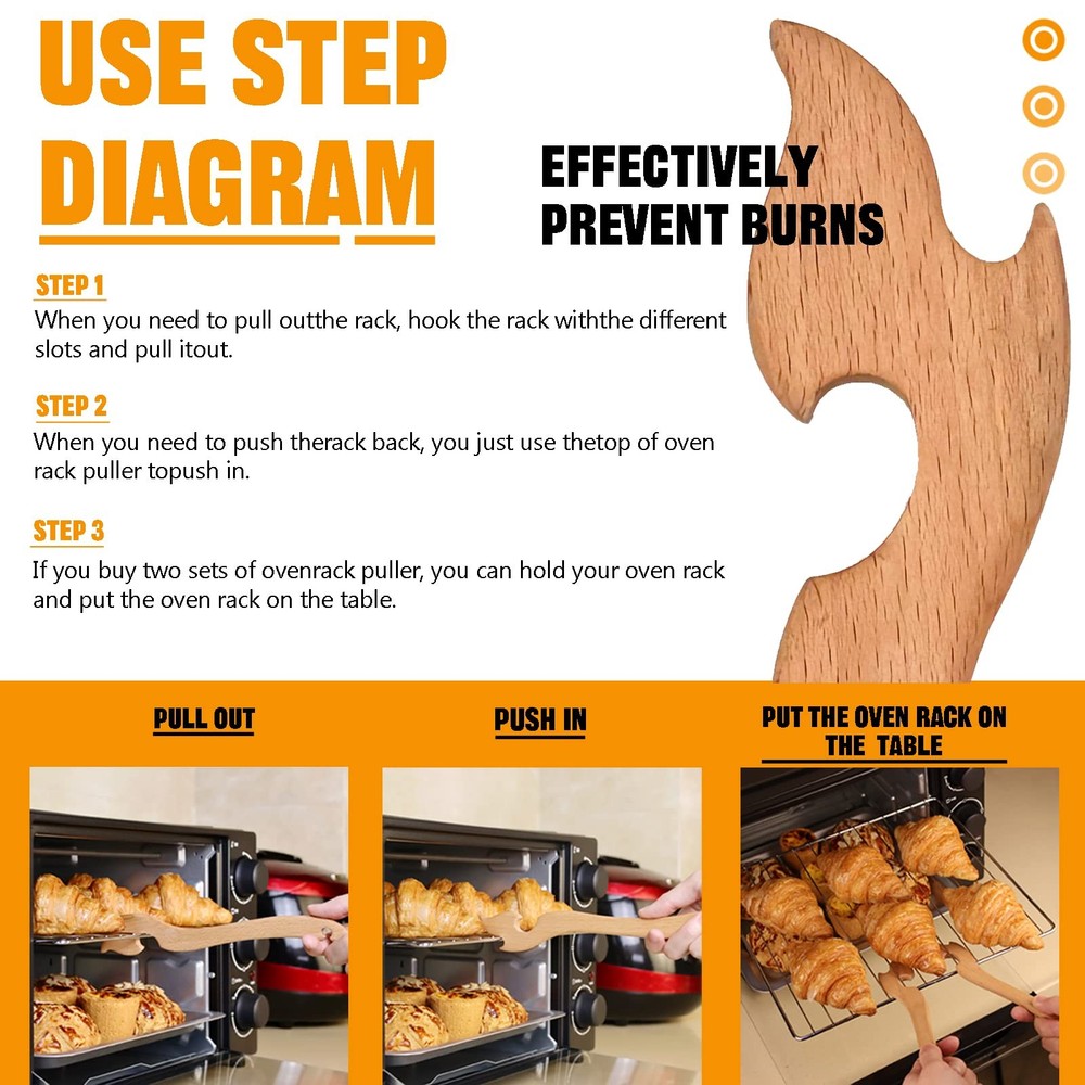 Oven Rack Puller Wood Oven Rack Push Pull Tool Prevent Scalding Pull Out Hot Rac