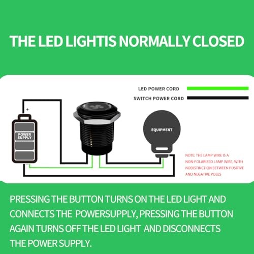 19mm Momentary Push Button Switch, 5A IP67 Waterproof Momentary-with wire Green