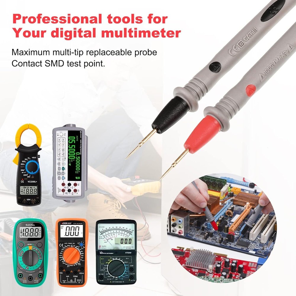 2X Digital Multimeter Meter Electrical Probe Wire Cable Test Lead Alligator Clip