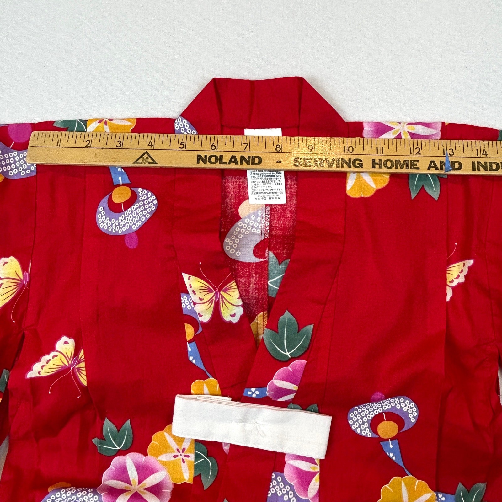 Japanese Summer Yukata Kimono Girls 32”L Red Floral Butterfly New 100% Cotton