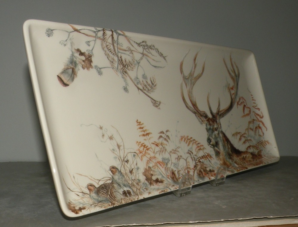 NEW Oblong Serving Tray with stag Sologne Pattern From GIEN