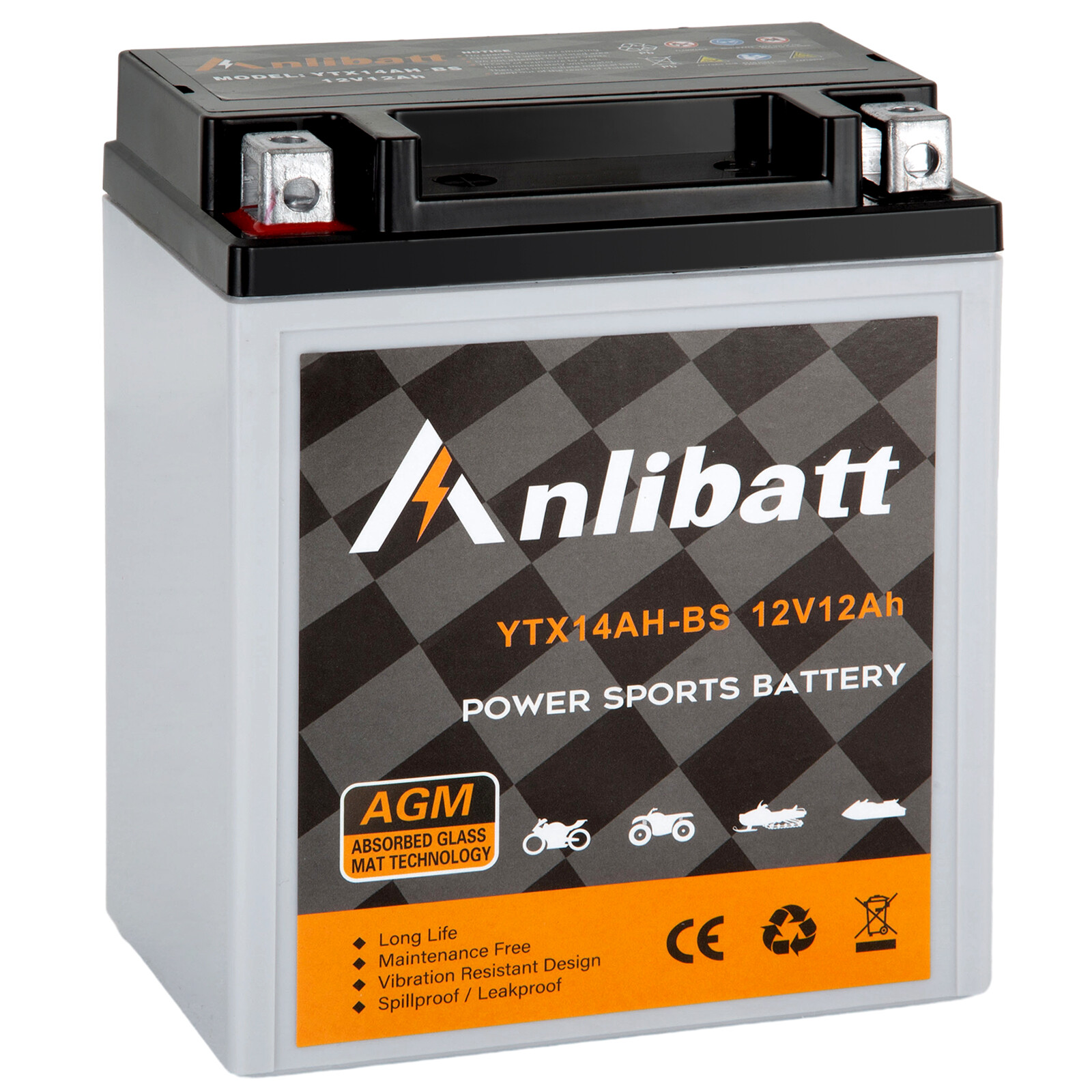 YTX14AH-BS Sealed AGM ATV Motorcycle Battery High Performance Maintenance Free