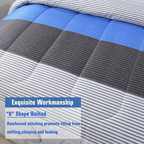 Striped Comforter Set Size, 3 Pieces Grey and Patchwork Stripe Full Blue
