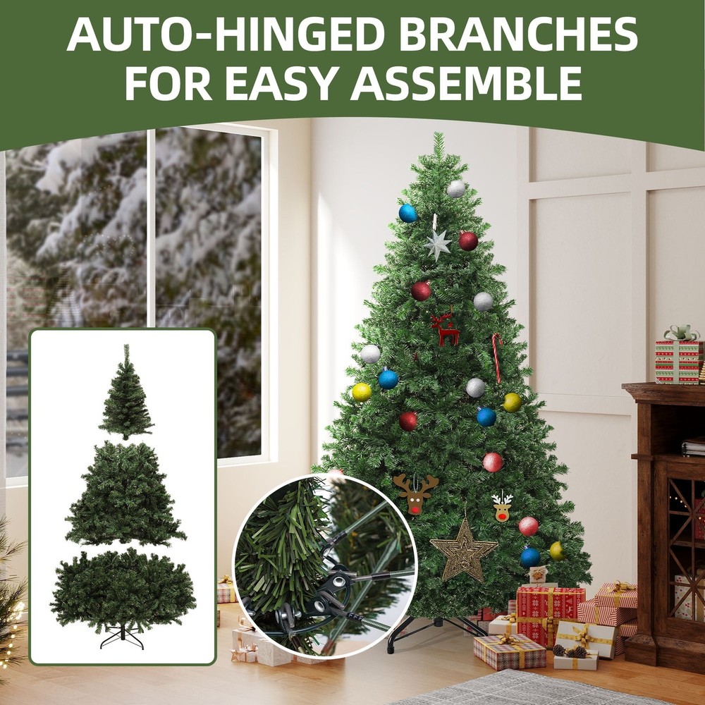 7.5ft Spruce Artificial Christmas Tree W/ 1346 Branch Tips & Foldable Base Green