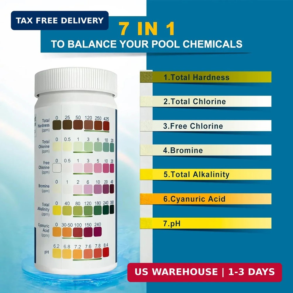 7-Way Pool Test Strips, 150 Strips Quick & Accurate Pool and Spa Test, Pool Wate