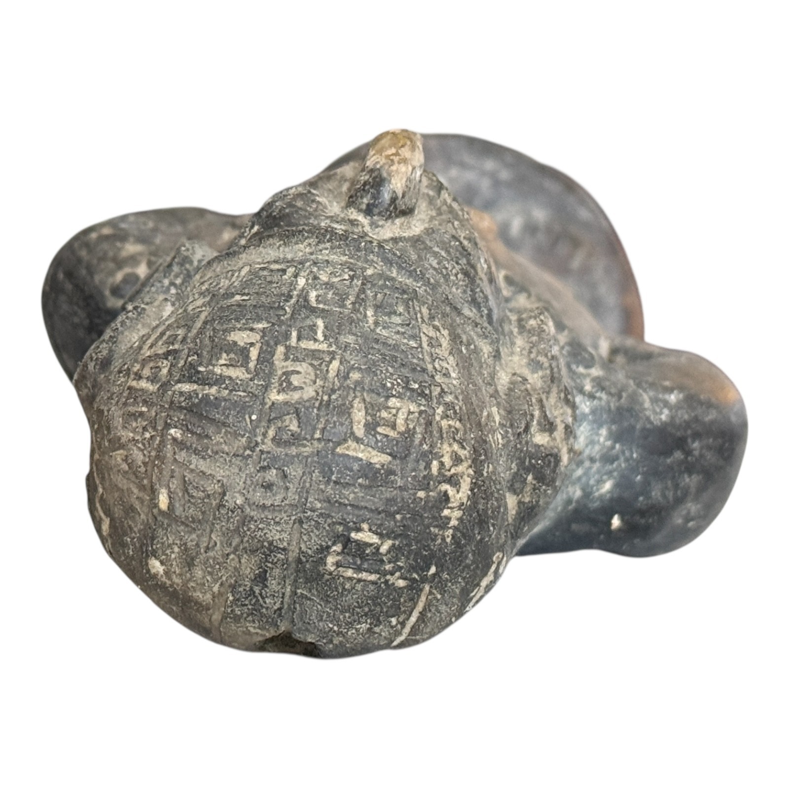 Antique Pre-Columbian West Mexico Blackware Pottery Standing Whistle Figure