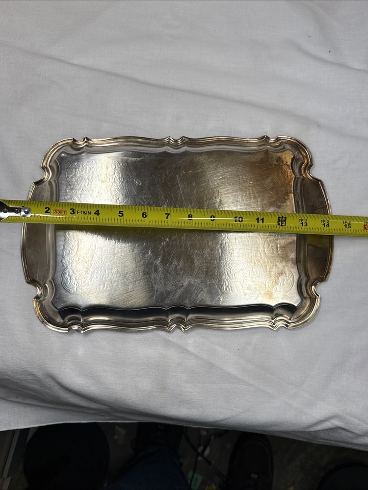Vintage Oneida Silver Plate Ornate Rectangular Serving Tray Victorian Butler