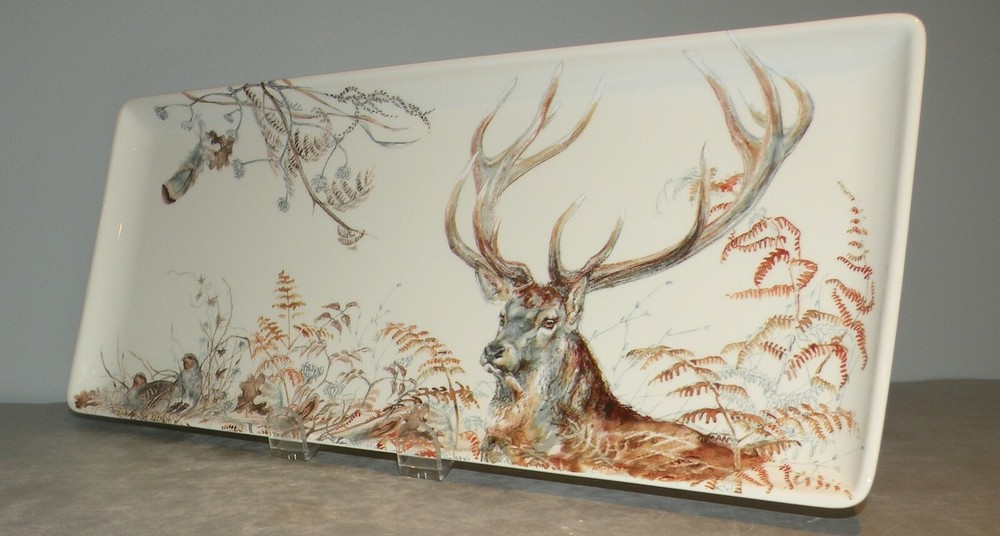 NEW Oblong Serving Tray with stag Sologne Pattern From GIEN
