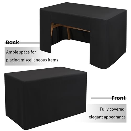 2 Pack Fitted Tablecloth, Open Back Fitted Table Cloths for 4 2 Pack 4FT Black