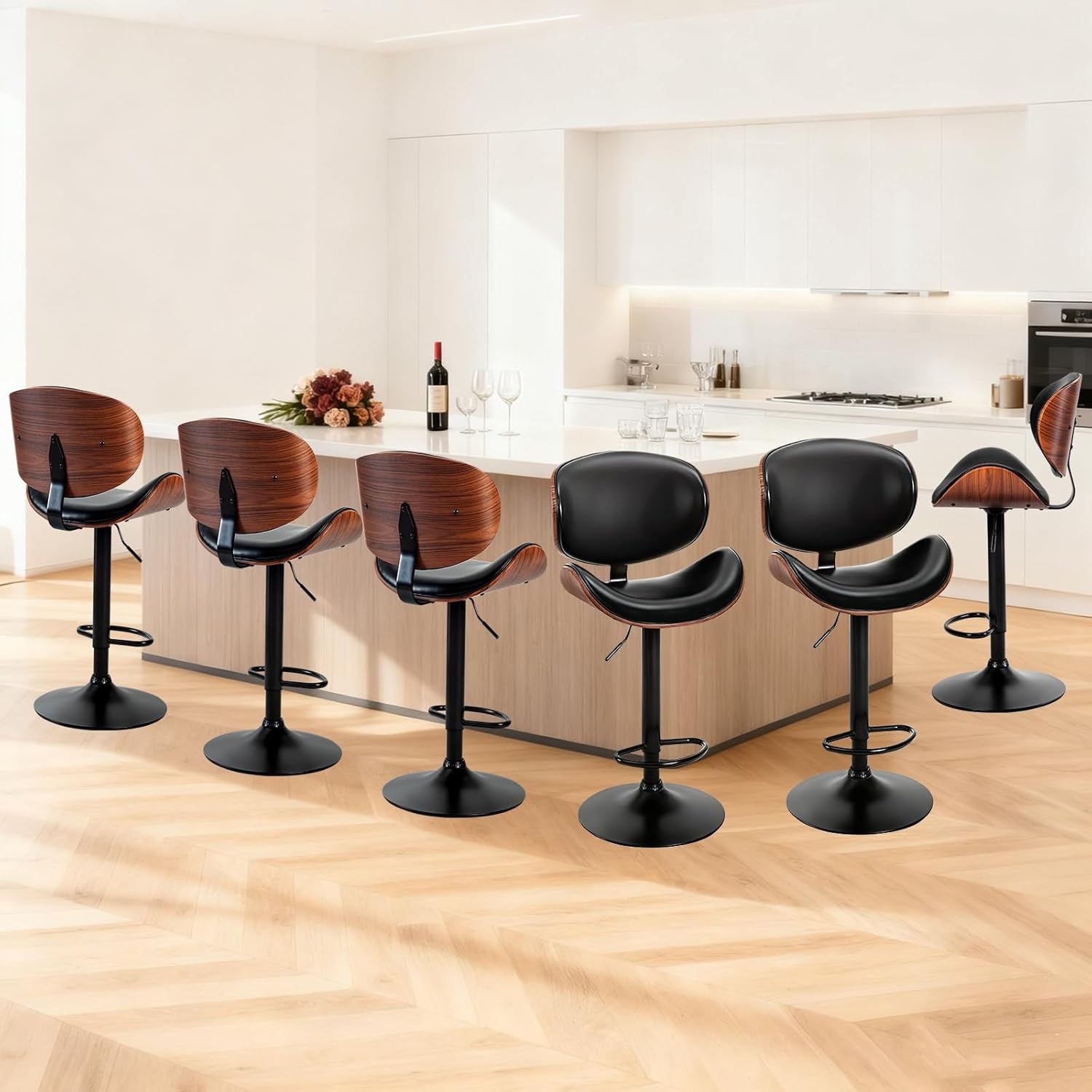 2Pcs Swivel Bar Stools,Adjustable Height,PU Leather Upholstery,w/Back&Footrest