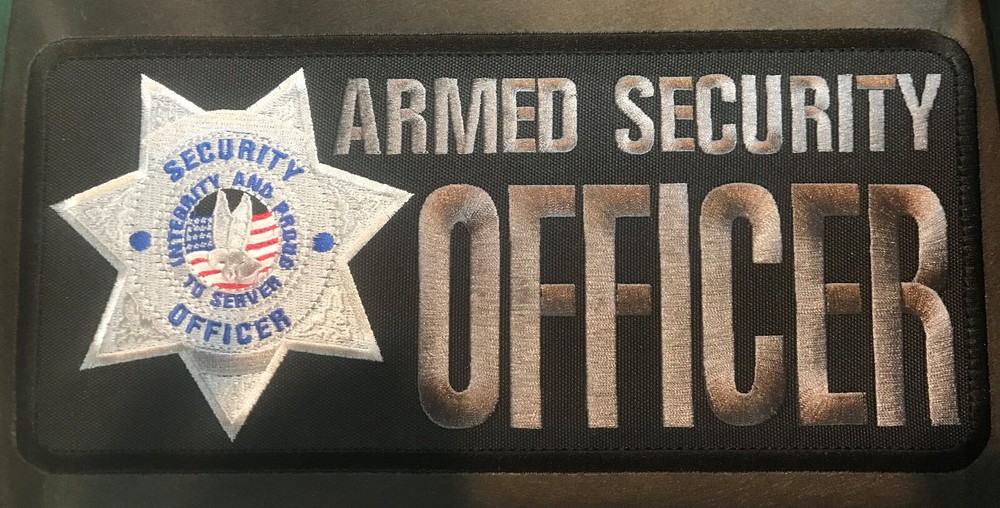 A SECURITY O EMBROIDERY PATCH 5X11 HOOK ON BACLK GRAY SILVER ON BLACK