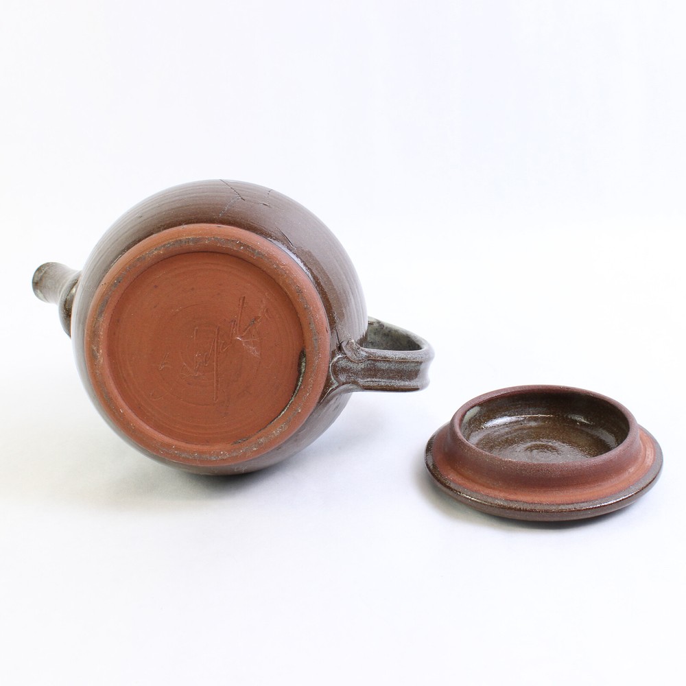 Signed Artisan Brown Teapot w/ Lid Low Fire Ceramic Simple