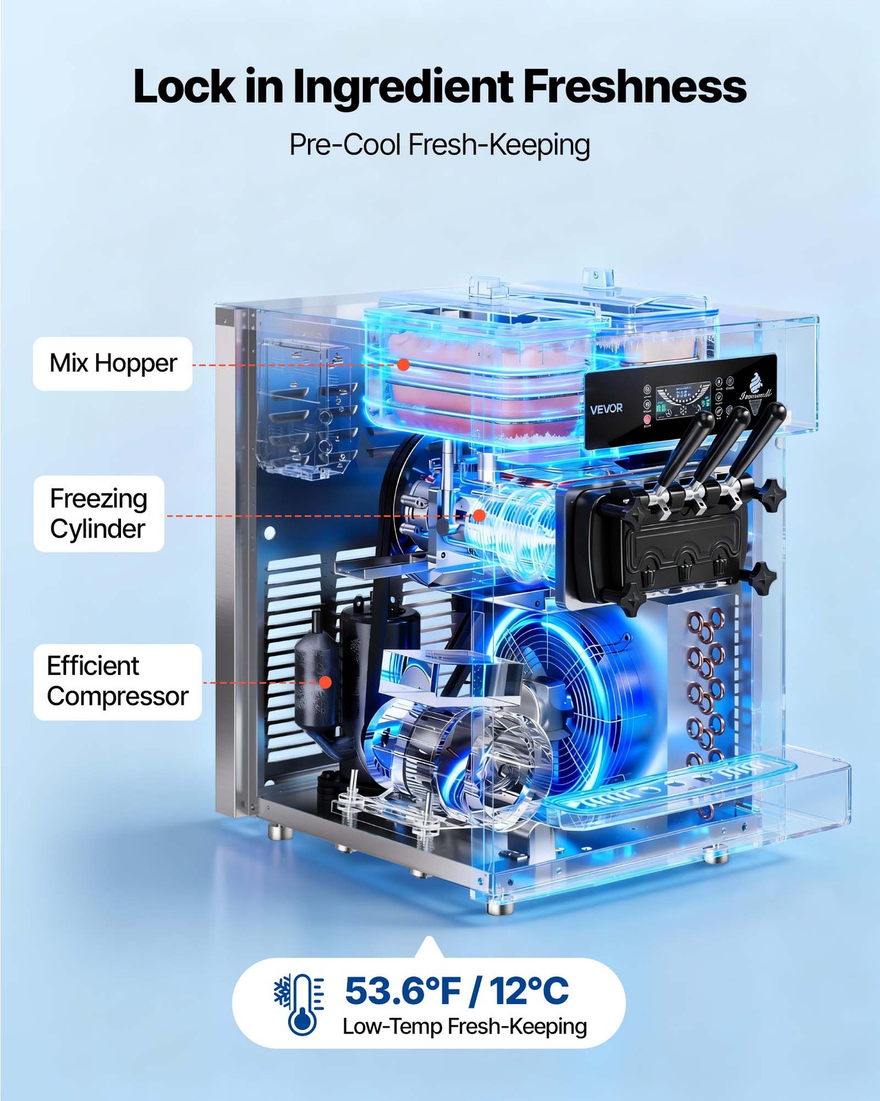 VEVOR Commercial Ice Cream Machine 2200W 3-Flavor Soft Serve Ice Cream Maker