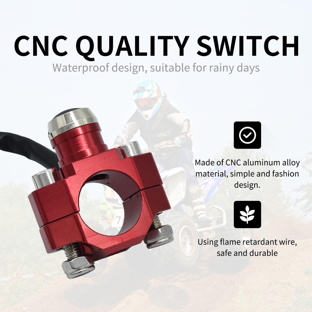 CNC Aluminum Motorcycle Handlebar Control Horn Start Switch Button Red 7/8"