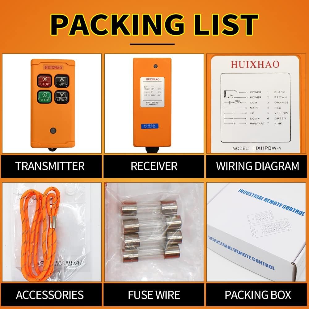 HXH Wireless Crane Remote Control - 4 Button Industrial Hoist Remote Accessory