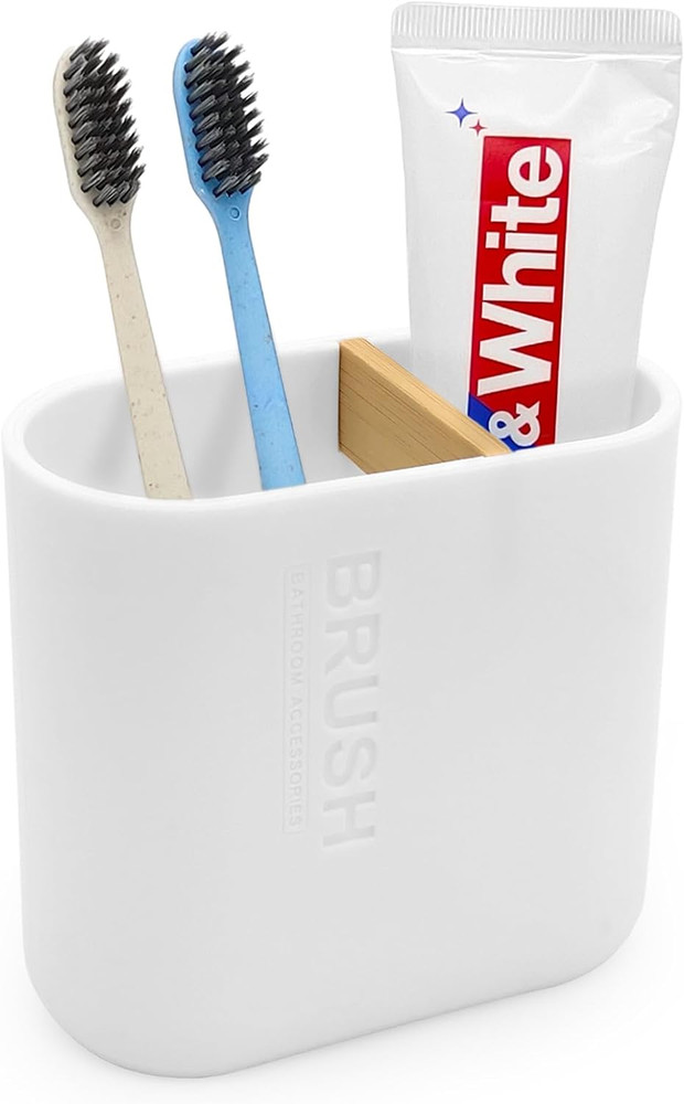 Toothbrush Holder with Bamboo Divider,Detachable for Easy Cleaning Multi-Func...
