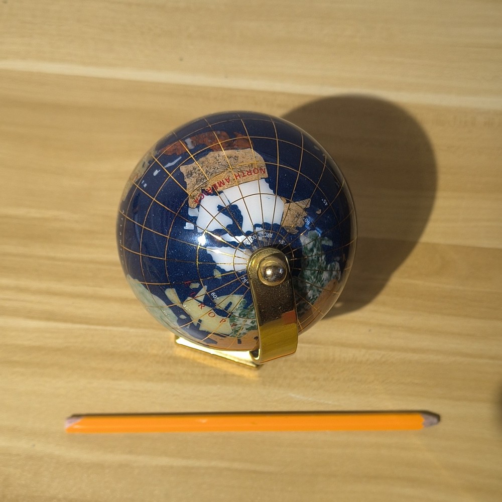 Decorative Gemstone Multicolor Tabletop Globe Gold Base Small 6 Inch