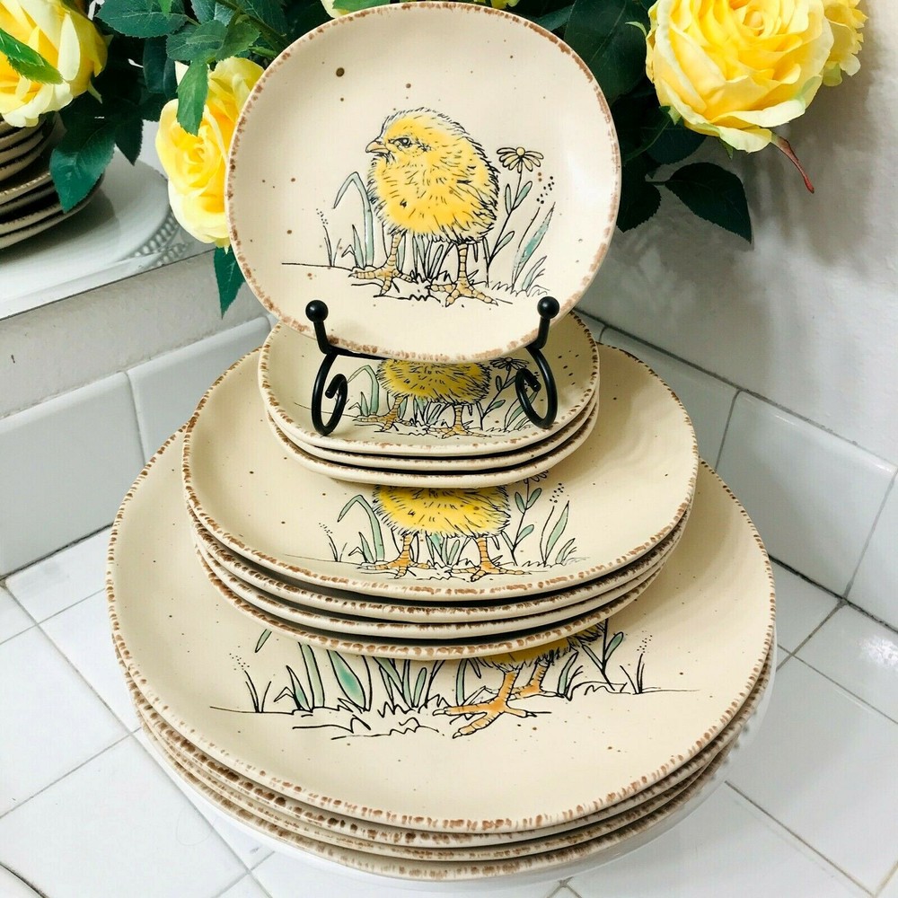 INHOMESTYLEZ Spectrum Easter Spring Chickdee Set Dinner Salad Appetizer plates