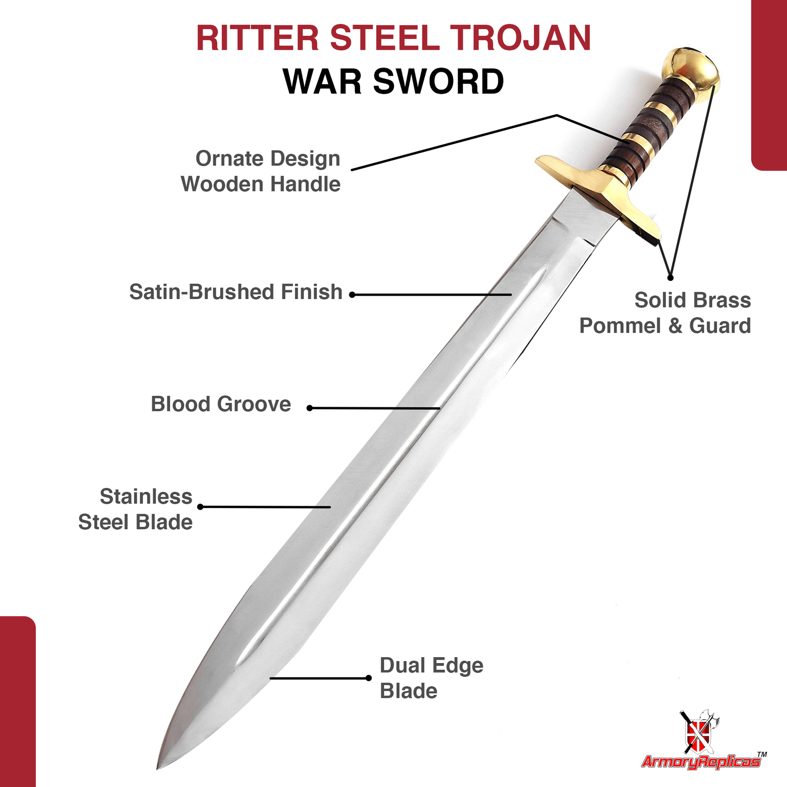 Handcrafted Battle Ready Short Sword Stainless Steel Blade Brass Guard & Sheath