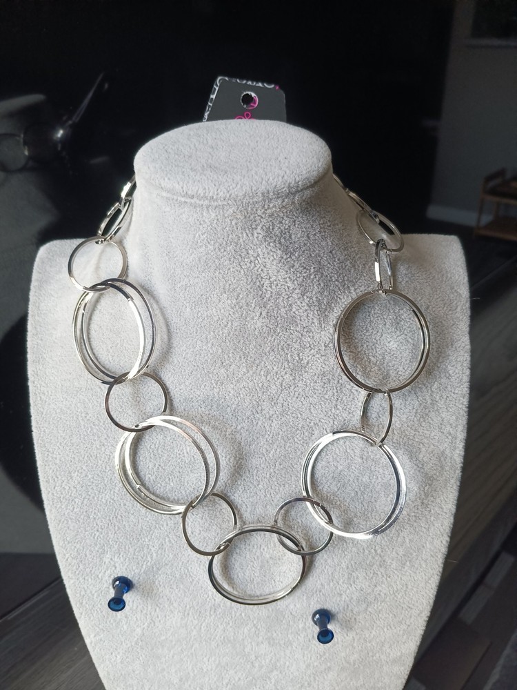 Paparazzi Shimmering Symphony Silver Necklace with Earrings Fast  Shipping