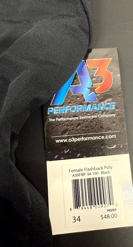 A3 Performance Flashback Poly Black Size 34 Swimsuit NEW! A3XFBP