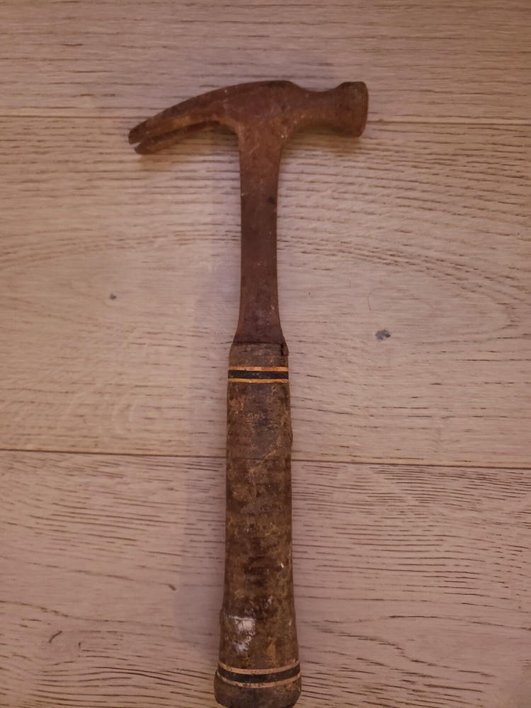 ANTIQUE Stacked Leather Handle Hammer VTG