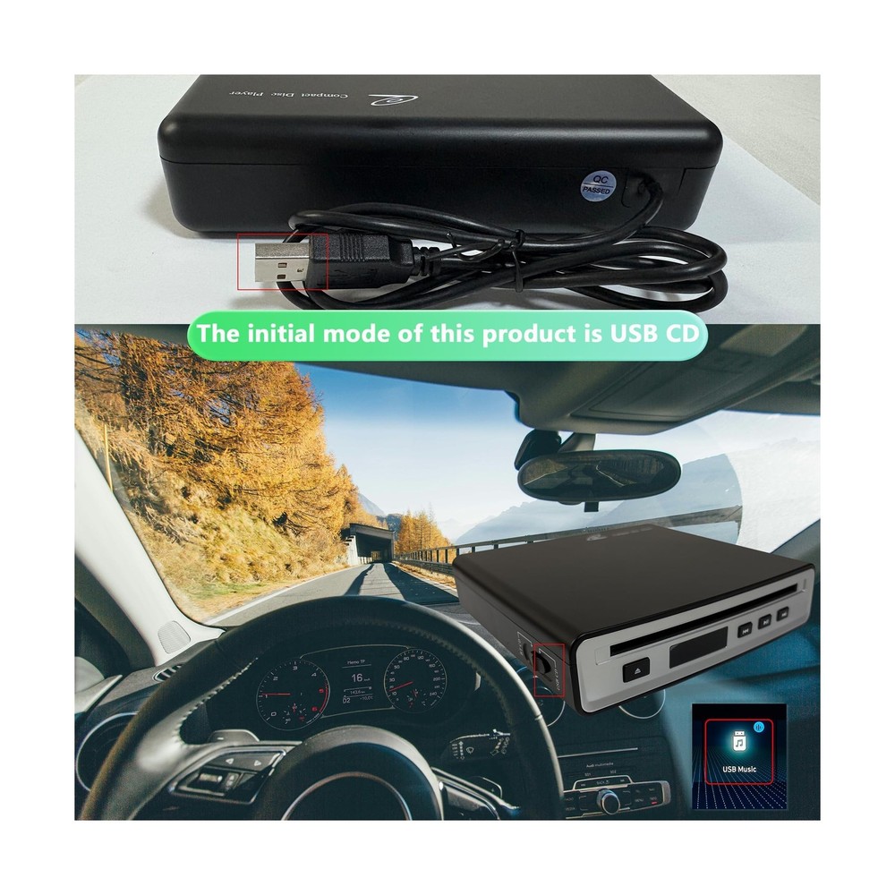 External Portable Car USB or Bluetooth Connected Hi-Fi CD Player, Plug and Pl...