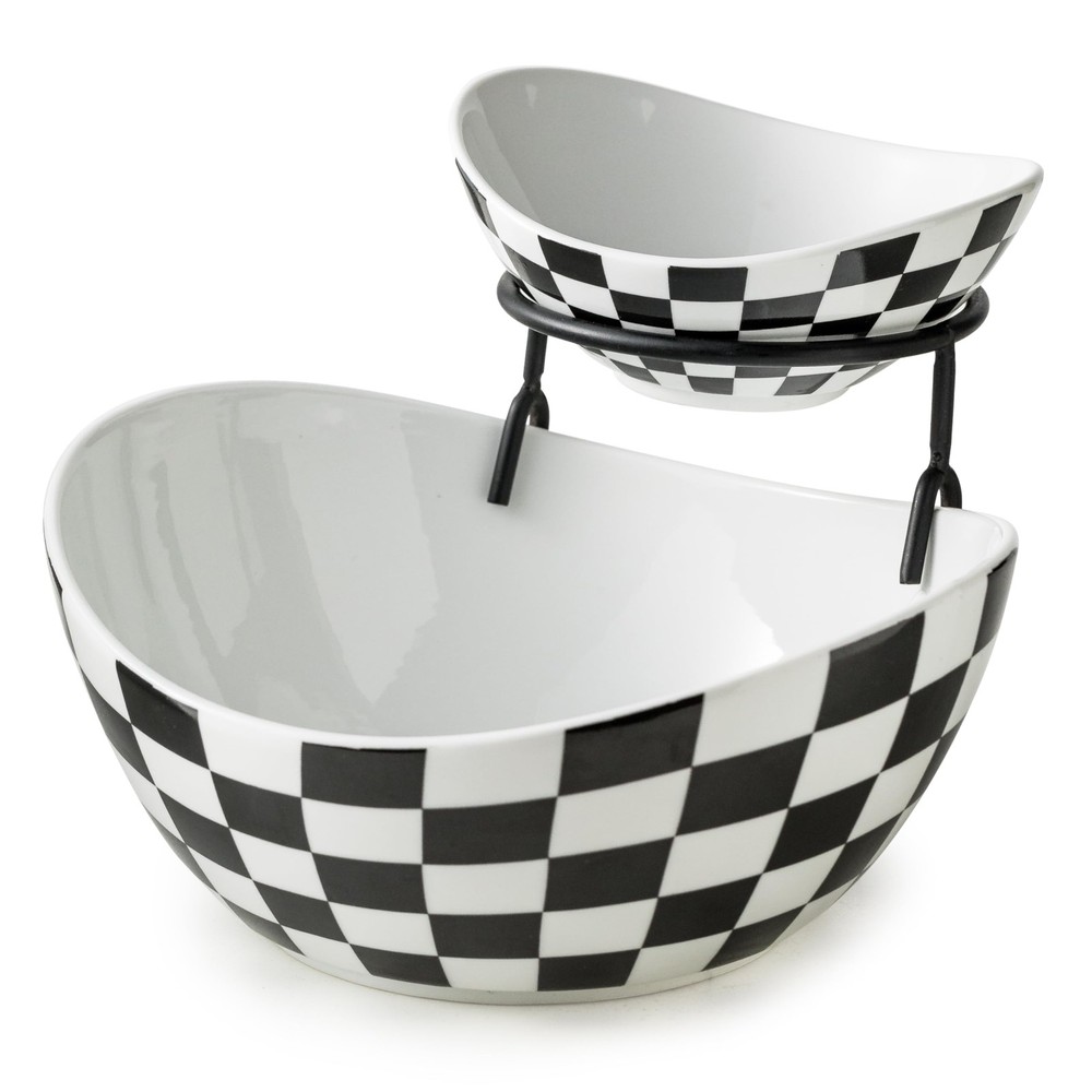 Miamolo Tiered Serving Bowls Chip and Large & Medium, Black White Pattern