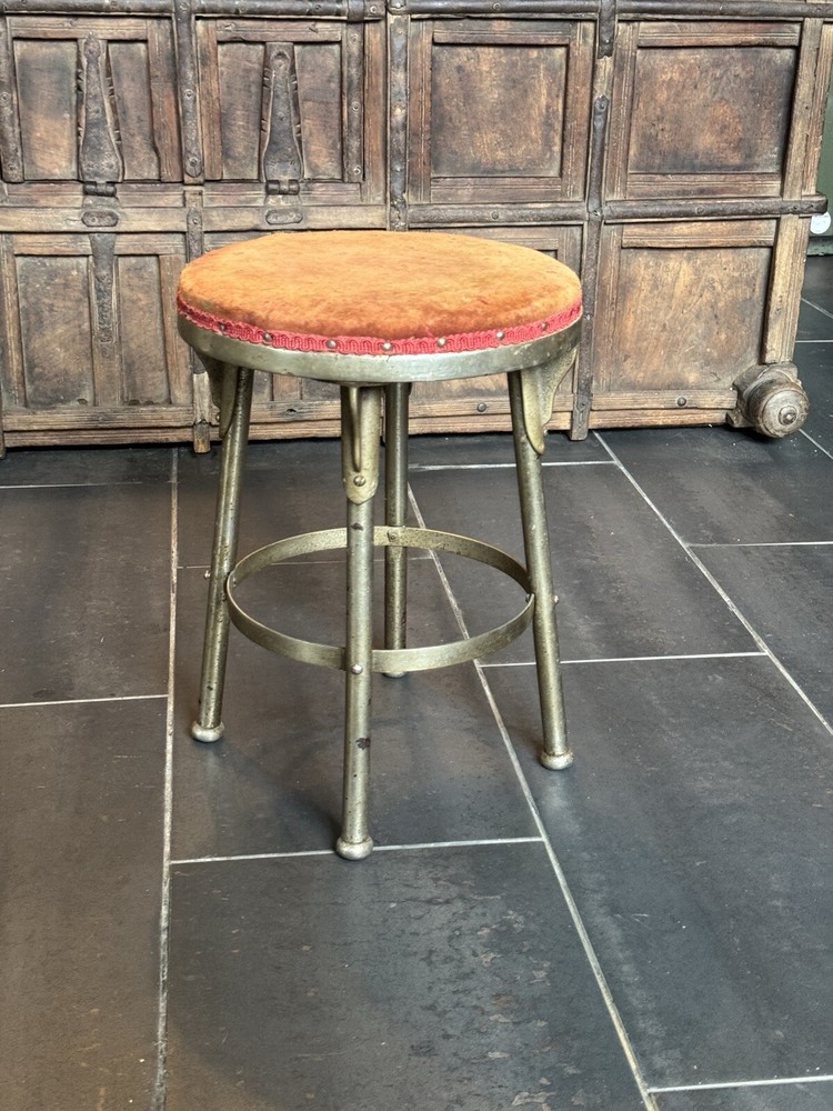 Vintage Art Deco Cast Iron & Chrome Stool 1920s