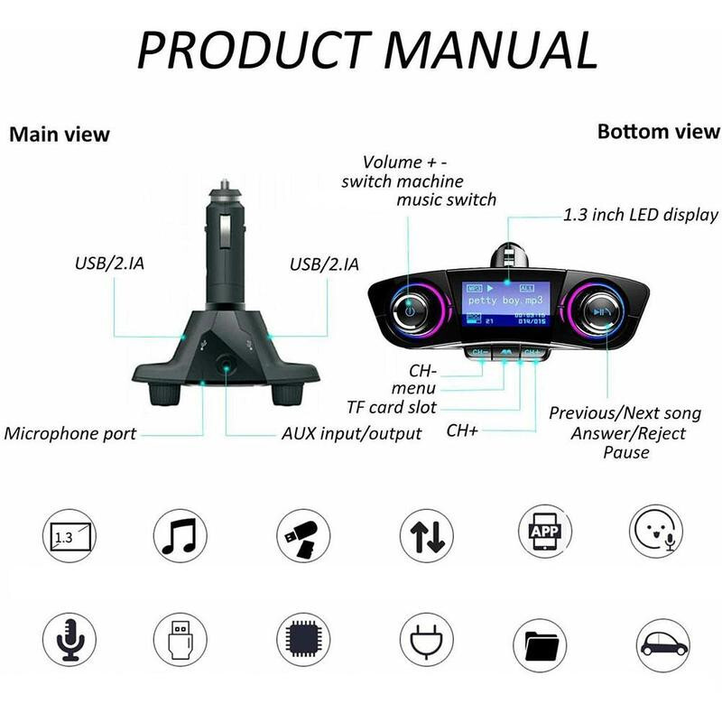 Wireless FM Transmitter Modulator Bluetooth 4.0 Handsfree Car MP3 Player USB LED