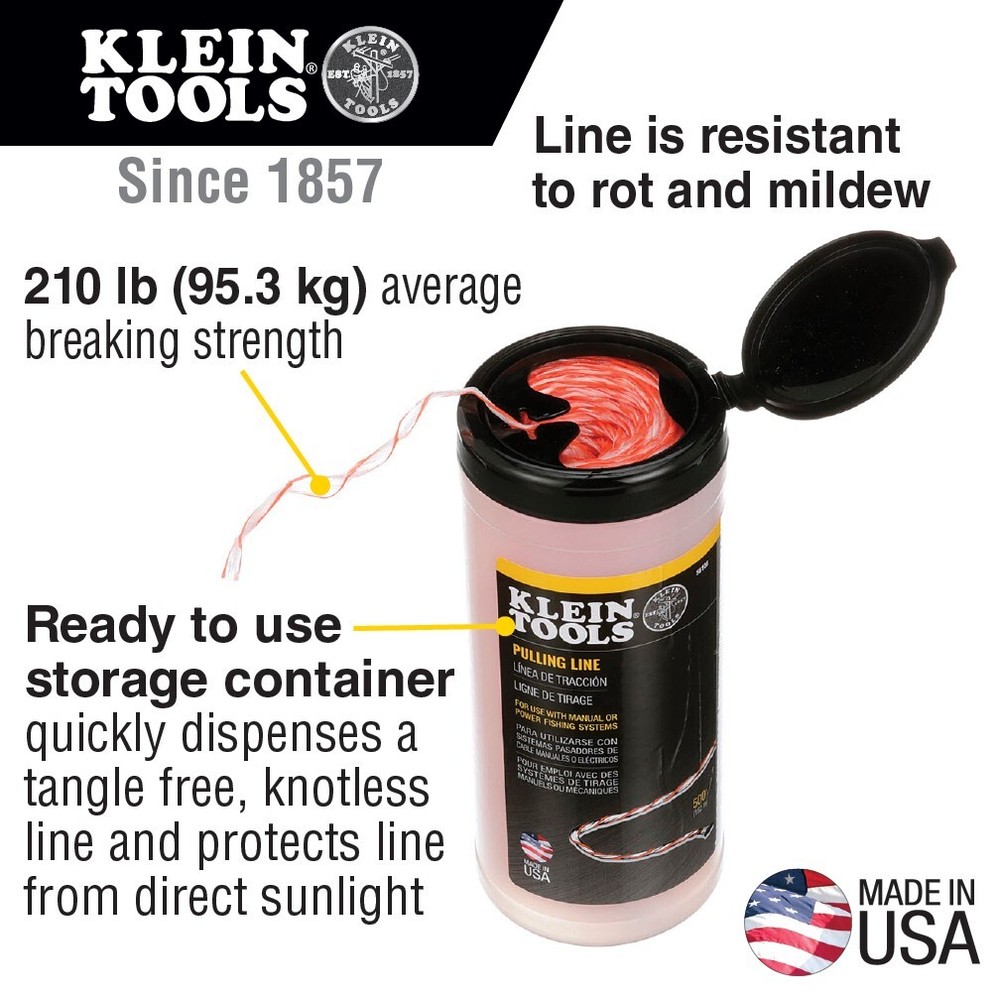 Klein Tools 56108 Poly Pull Line with Orange Tracer 500-Feet