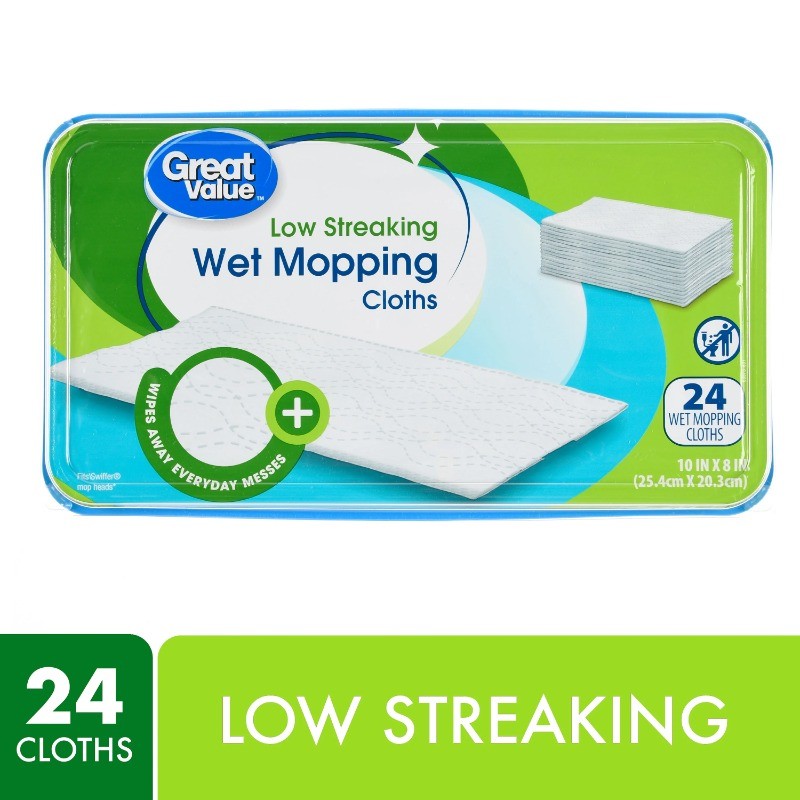 Great Value Low Streaking Wet Mopping Cloths, 24 Count