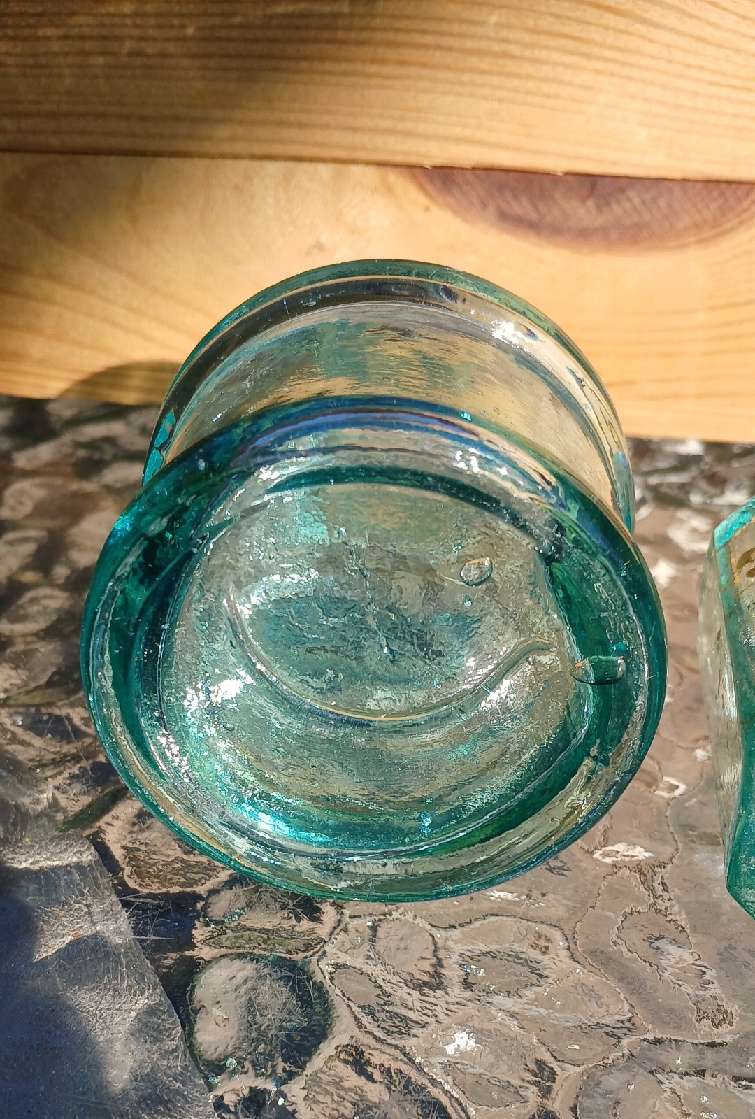 Green 19th C. Inkwell Lot of 3, Bubbles Ruff Tops