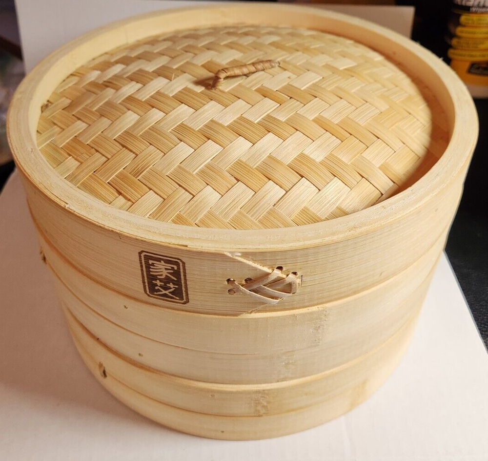Bamboo Steamer Basket 2 Tiers 10" Diameter