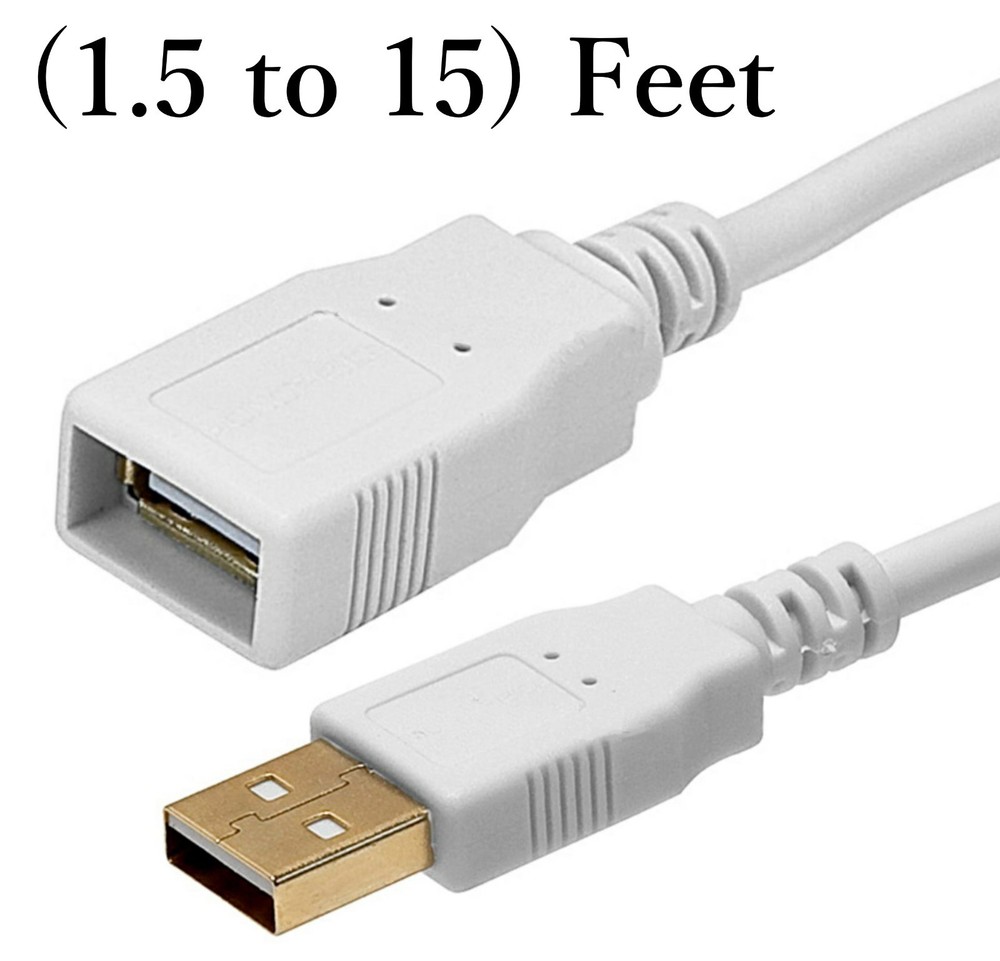 White 2.0 USB Type A Male/Female Extension Cable for Computer Mouse Printer Cord