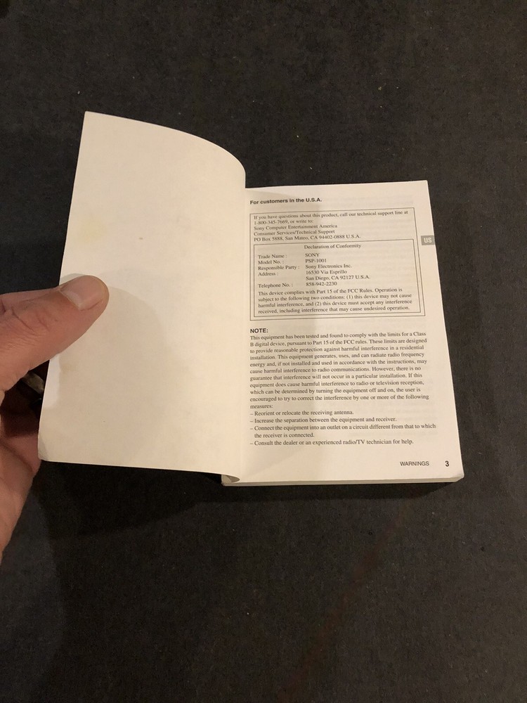 Psp System console instruction manual insert